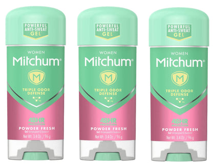 Mitchum For Women Clear Gel Anti-Perspirant Deodorant – Powder Fresh, 3.40 oz, Pack of 3