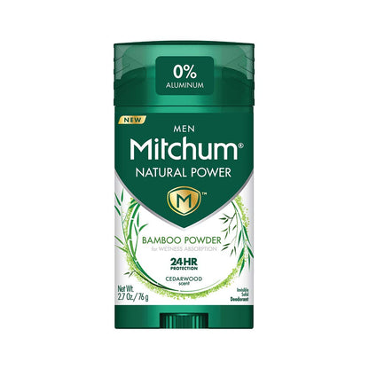 Mitchum Natural Power Bamboo Powder Deodorant — Cedarwood, Aluminum-Free, 24-Hour Protection