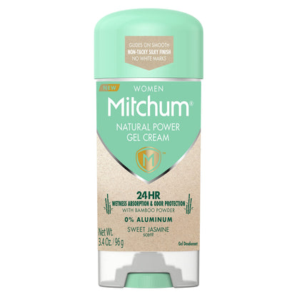 Mitchum Natural Power Gel Cream for Women, Sweet Jasmine – Aluminum-Free, 24-Hour Odor & Wetness Protection