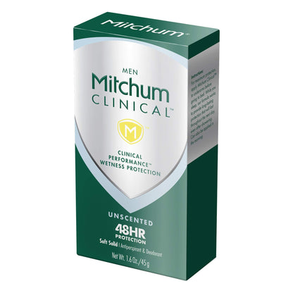 Mitchum Men Clinical Soft Solid Antiperspirant Deodorant Unscented – 1.6 Ounce | 48-Hour Protection