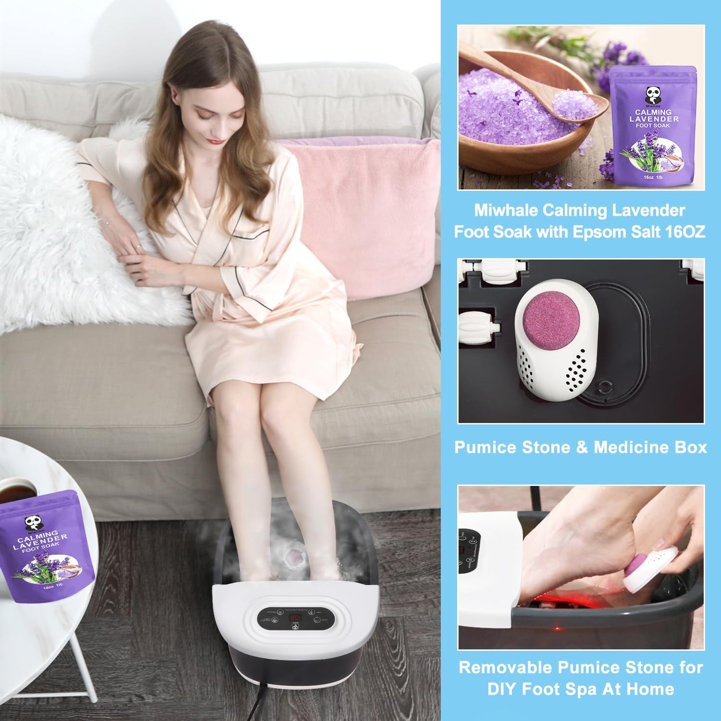 Miwhale Foot Spa Bath Massager — Heat, Bubbles, Vibration & Infrared, Lavender Soak