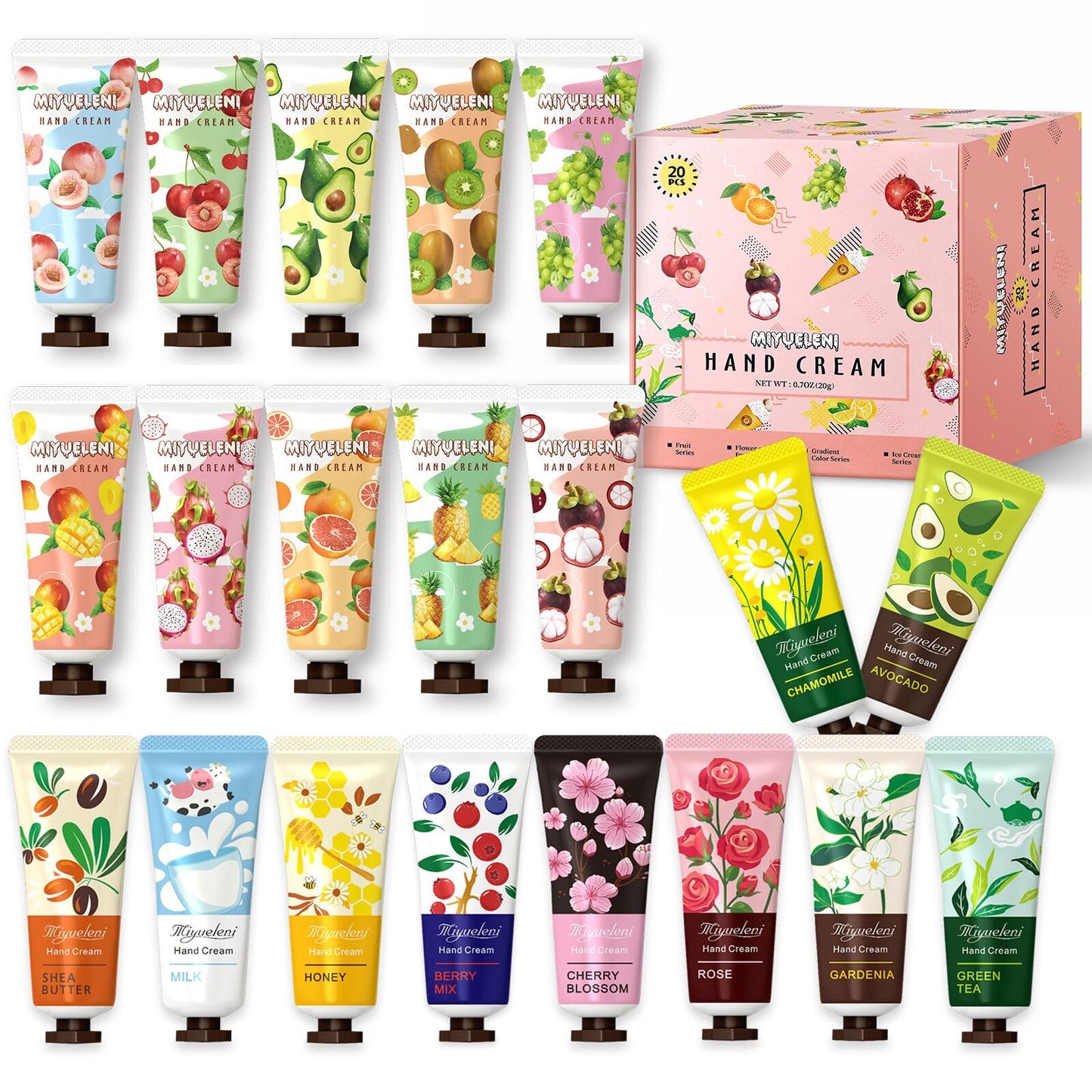 MIYUELENI 20-Pack Hand Cream Gift Set – Travel-Size Hydration for Dry Hands