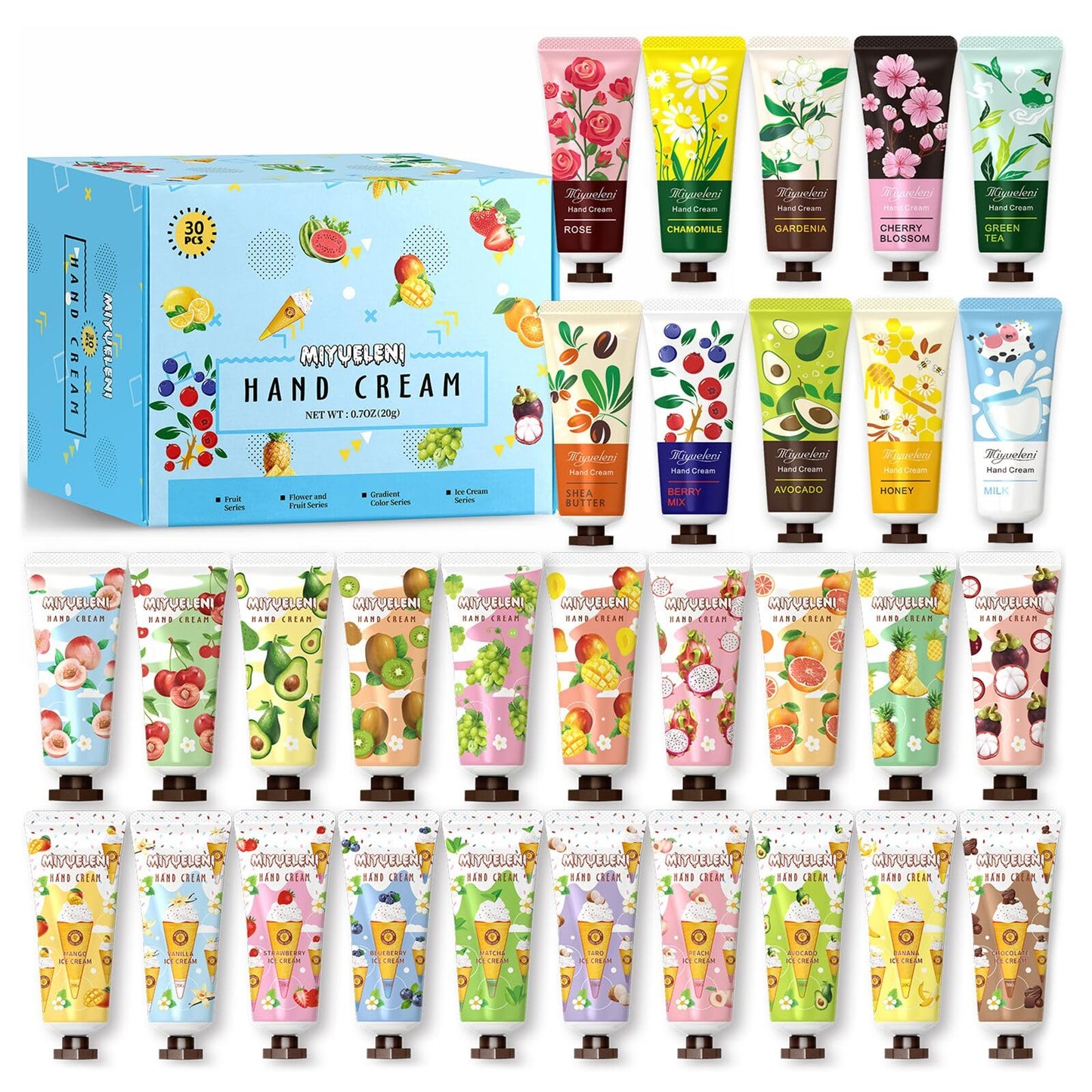 MIYUELENI 30-Pack Hand Cream Gift Set – 20ml Travel-Size Moisturizers for Dry Hands, Ideal Gifts