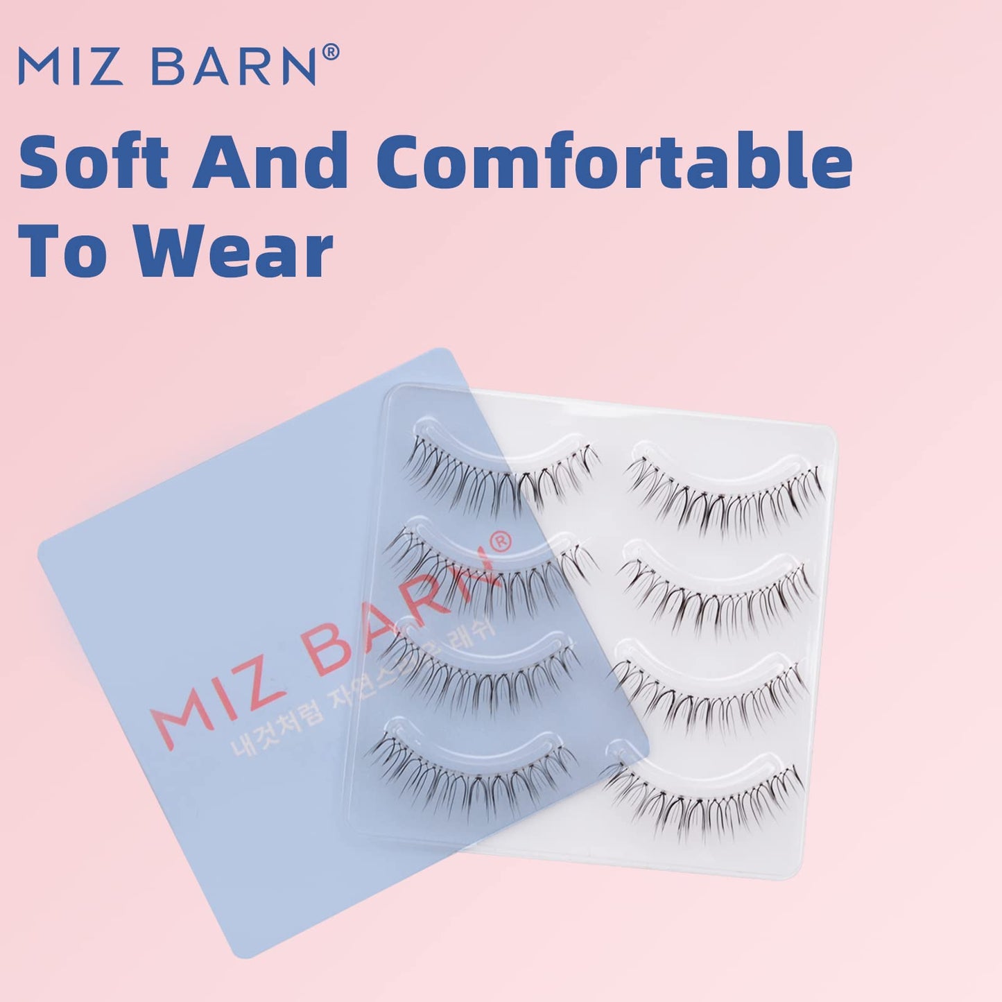 Miz Barn Daily Natural Look False Eyelashes – 4 Pairs, Clear Band, Handmade
