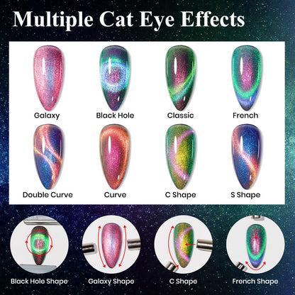 MIZHSE 9D Cat Eye Gel Nail Polish Kit — 6 Colors + 2 Magnetic Sticks (10 ml) | Soak-Off Gel Polish