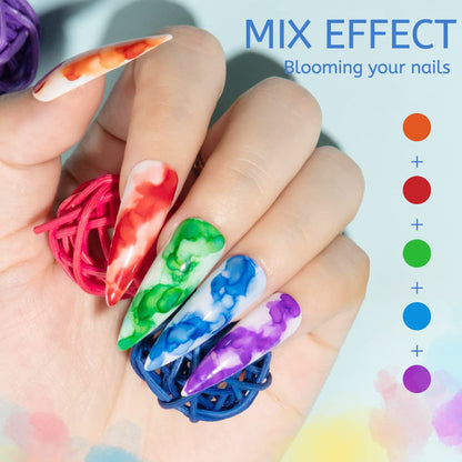 MIZHSE 12PCS Marble Nail Polish Kit | Blooming Gel Marble Ink (Gold Blue Purple)