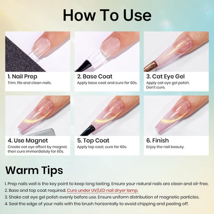 MIZHSE Cat Eye Gel Nail Polish Kit – Magnetic Neon Colors, Magnet Included, Soak-Off