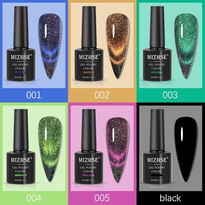MIZHSE Reflective Glitter 9D Cat Eye Gel Nail Polish Set with Magnet – Galaxy Shimmer