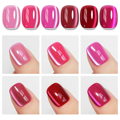MIZHSE Cat Eye Gel Nail Polish Set – Pink Magnetic Gel Polish with Magnet Stick, Neon Hot Pink Gloss