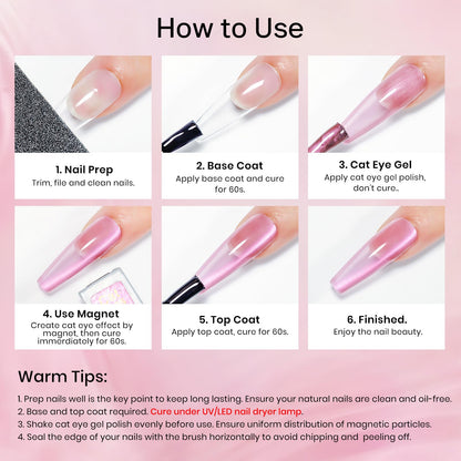MIZHSE Cat Eye Gel Nail Polish Set – 8 Pink Translucent Colors with Magnet Stick (Soak-Off) for Home DIY