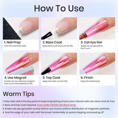 MIZHSE Cat Eye Gel Nail Polish Kit – 8 Dawn Colors with Magnetic Stick