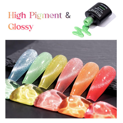 MIZHSE Glow in The Dark Gel Nail Polish Set – Neon Cat Eye Kit with Magnet Stick