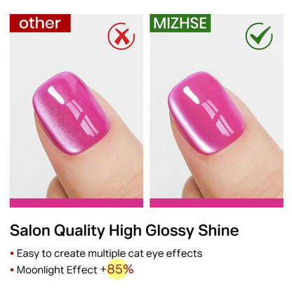 MIZHSE Cat Eye Gel Nail Polish Set – Pink Magnetic Gel Polish with Magnet Stick, Neon Hot Pink Gloss