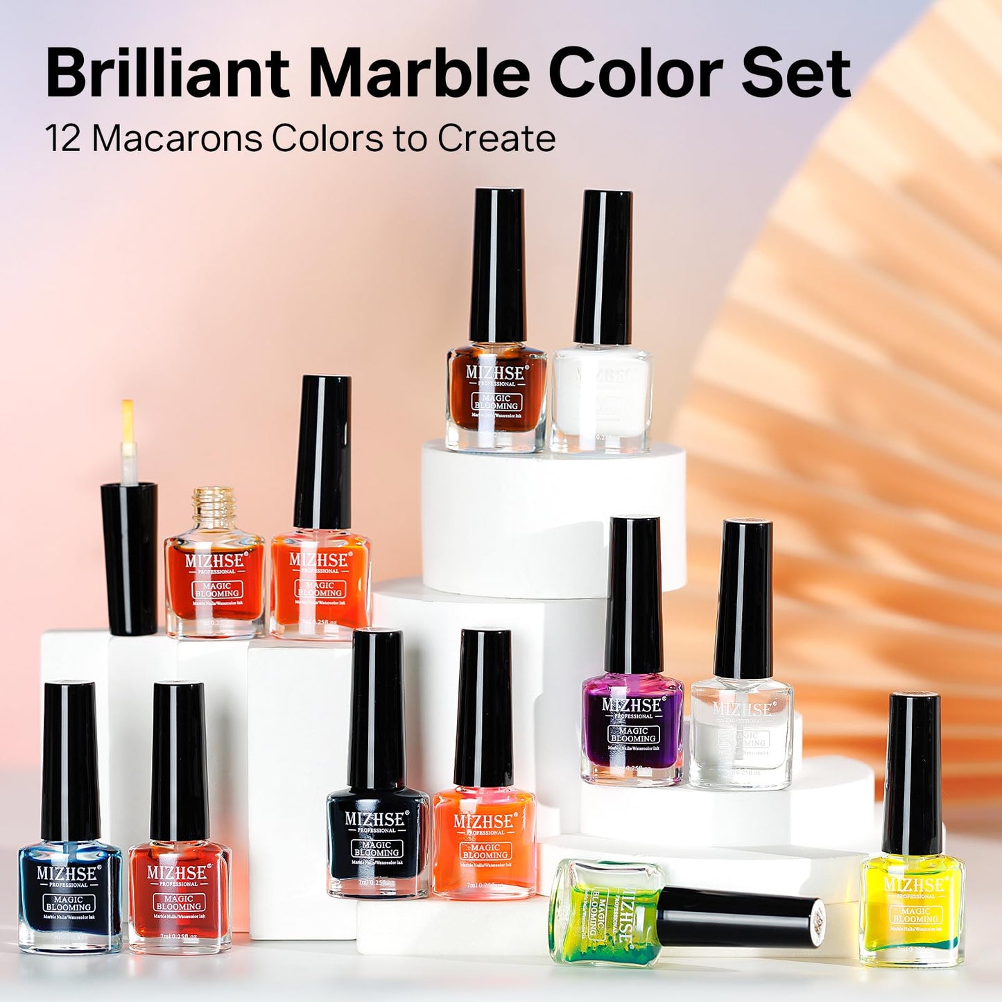 MIZHSE Marble Ink for Nails - 12-Color Blooming Marble Gel Nail Polish Set for At-Home Manicure