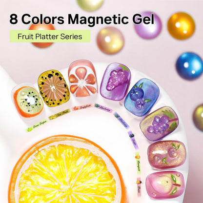 MIZHSE Cat Eye Gel Nail Polish Kit – Neon Fruit Colors with Magnet for DIY Nail Art