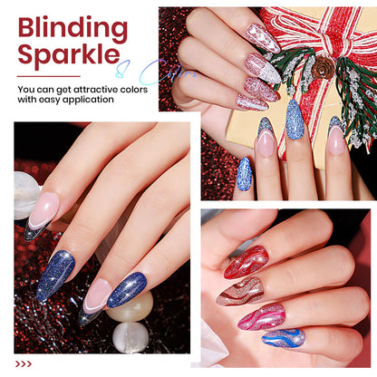 MIZHSE Reflective Glitter Gel Polish – 8-Color Red & Silver Holographic Gel Nail Polish for LED/UV