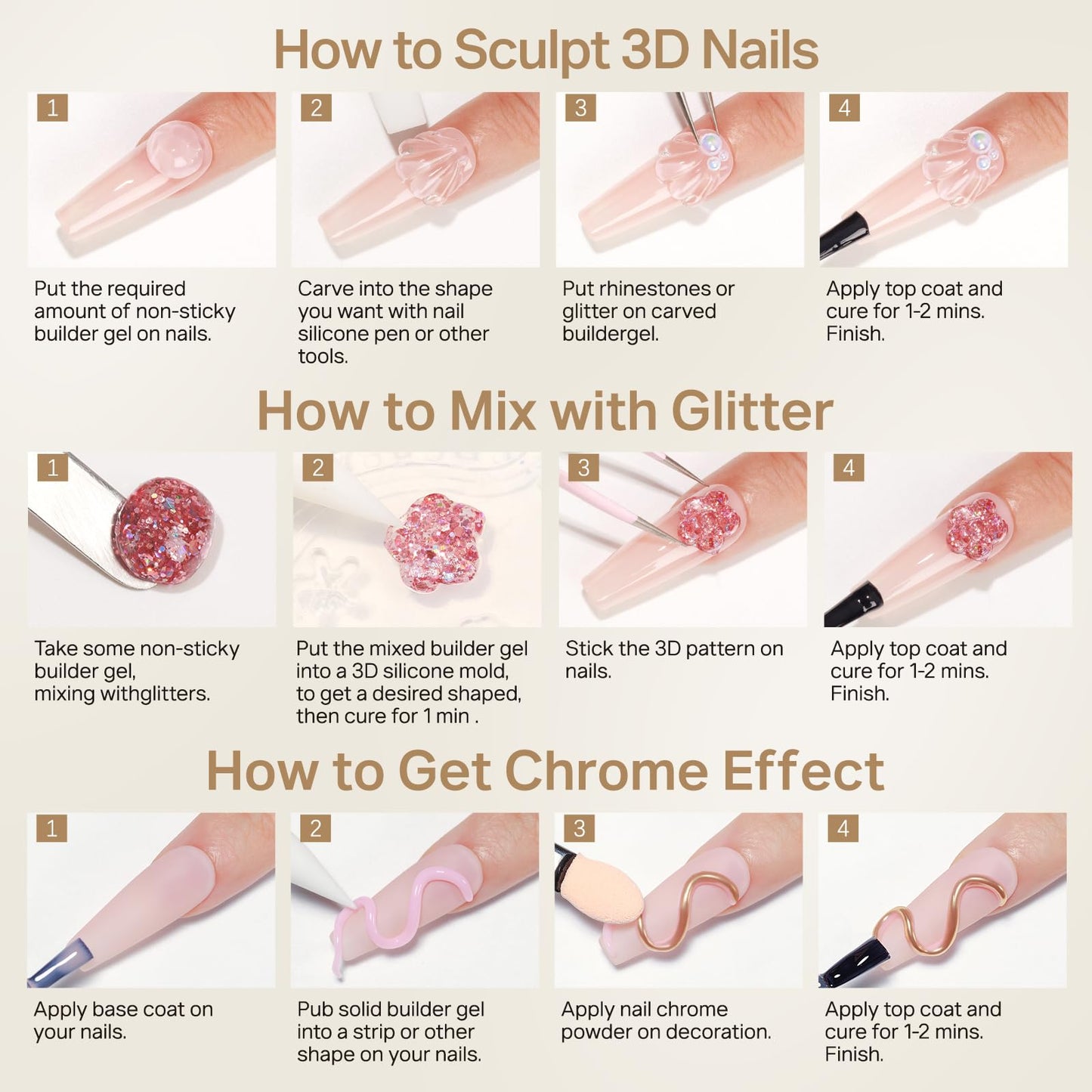 MIZHSE Solid Builder Gel – 3-Color Nail Sculpting Gel Set (45 g)
