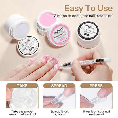 MIZHSE Solid Builder Gel – 3-Color Nail Sculpting Gel Set (45 g)