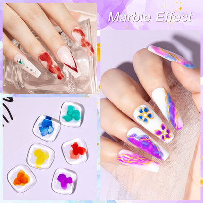 MIZHSE 12PCS Marble Nail Polish Kit | Blooming Gel Marble Ink (Gold Blue Purple)