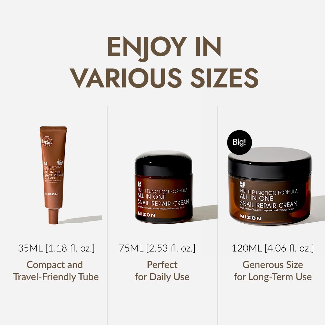 MIZON All-in-One Snail Repair Cream – Korean Moisturizer with 40k PPM Snail Mucin (2.54 oz)