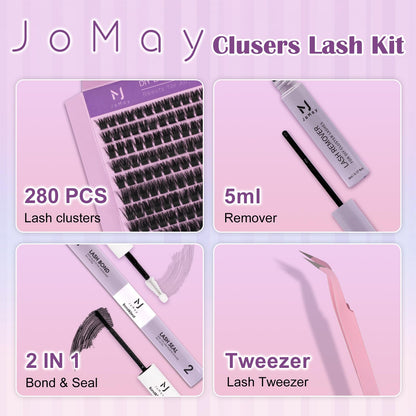 MJJOMAY Fluffy Lash Clusters 280pcs – 100D Volume Lash Kit with Bond & Seal