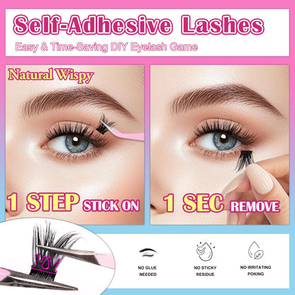 MJJOMAY JoMay Self-Adhesive Eyelashes – Glueless, Pre-Glued Kit, 48pcs, 10–16mm, D Curl for Beginners