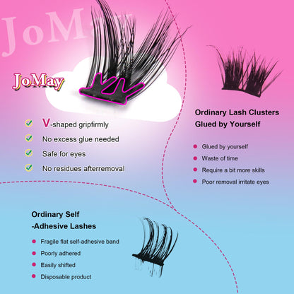 MJJOMAY JoMay Self-Adhesive Eyelashes – Glueless, Pre-Glued Kit, 48pcs, 10–16mm, D Curl for Beginners