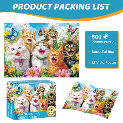 mjyphdm 500 Piece Laughing Cats Jigsaw Puzzle – Recycled Cardboard, 20.5 x 15 in