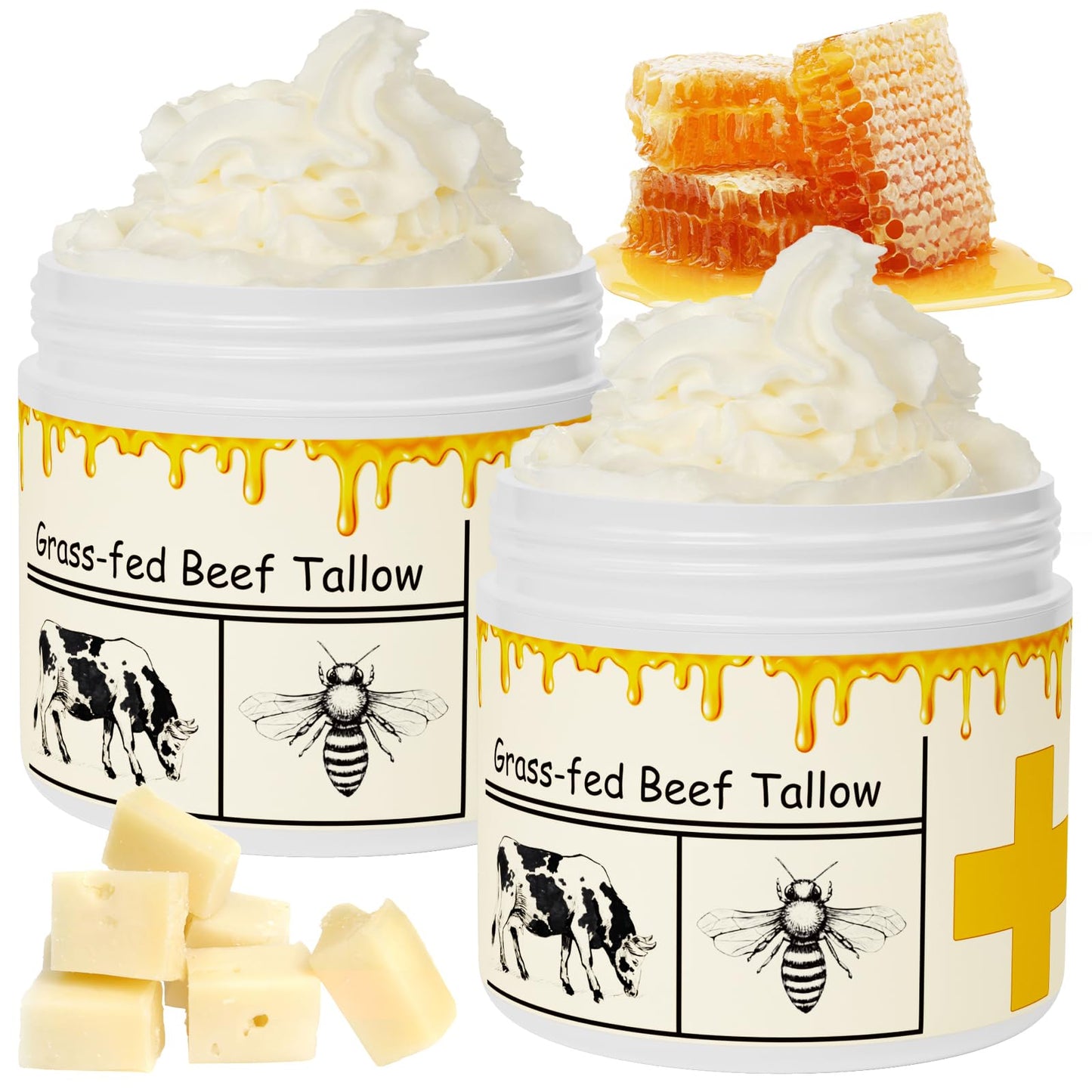 mkzea Grass-Fed Beef Tallow with Raw Honey – Whipped Skin Balm, 2 Pack