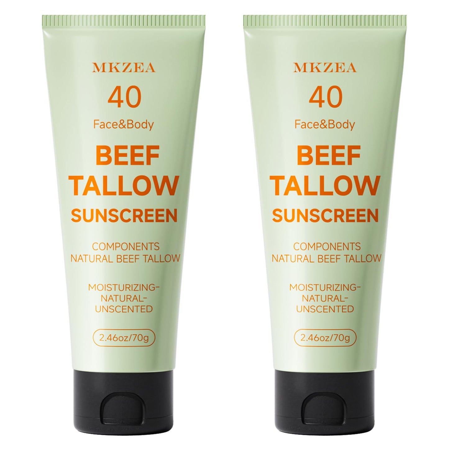 MKZEA Tallow Sunscreen – Reef Safe Travel Sunblock for Face & Body, Grass-Fed Natural, 2-Pack