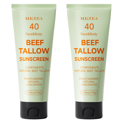MKZEA Tallow Sunscreen – Reef Safe Travel Sunblock for Face & Body, Grass-Fed Natural, 2-Pack