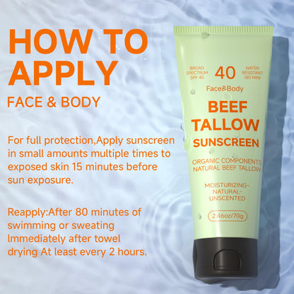 MKZEA Tallow Sunscreen – Reef Safe Travel Sunblock for Face & Body, Grass-Fed Natural, 2-Pack
