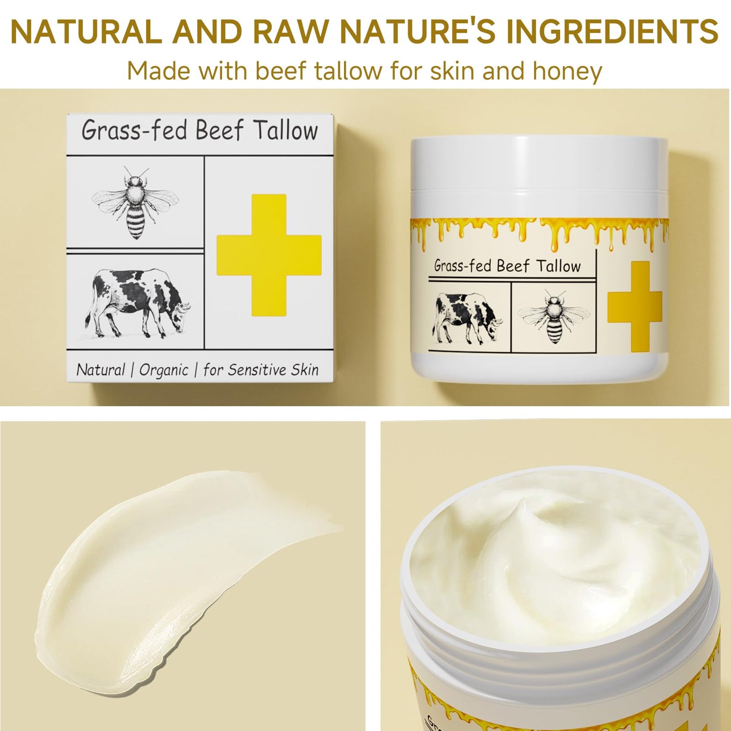 mkzea Grass-Fed Beef Tallow with Raw Honey – Whipped Skin Balm, 2 Pack