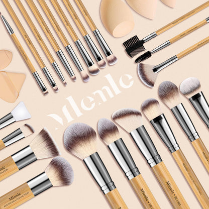 Mlemle 26-Piece Makeup Brushes Set – Bamboo Handles, Sponges & Puff (A03)