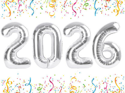 Mluchee 40-Inch Silver 2026 Number Balloons | New Year, Graduation & Birthday Party Decor