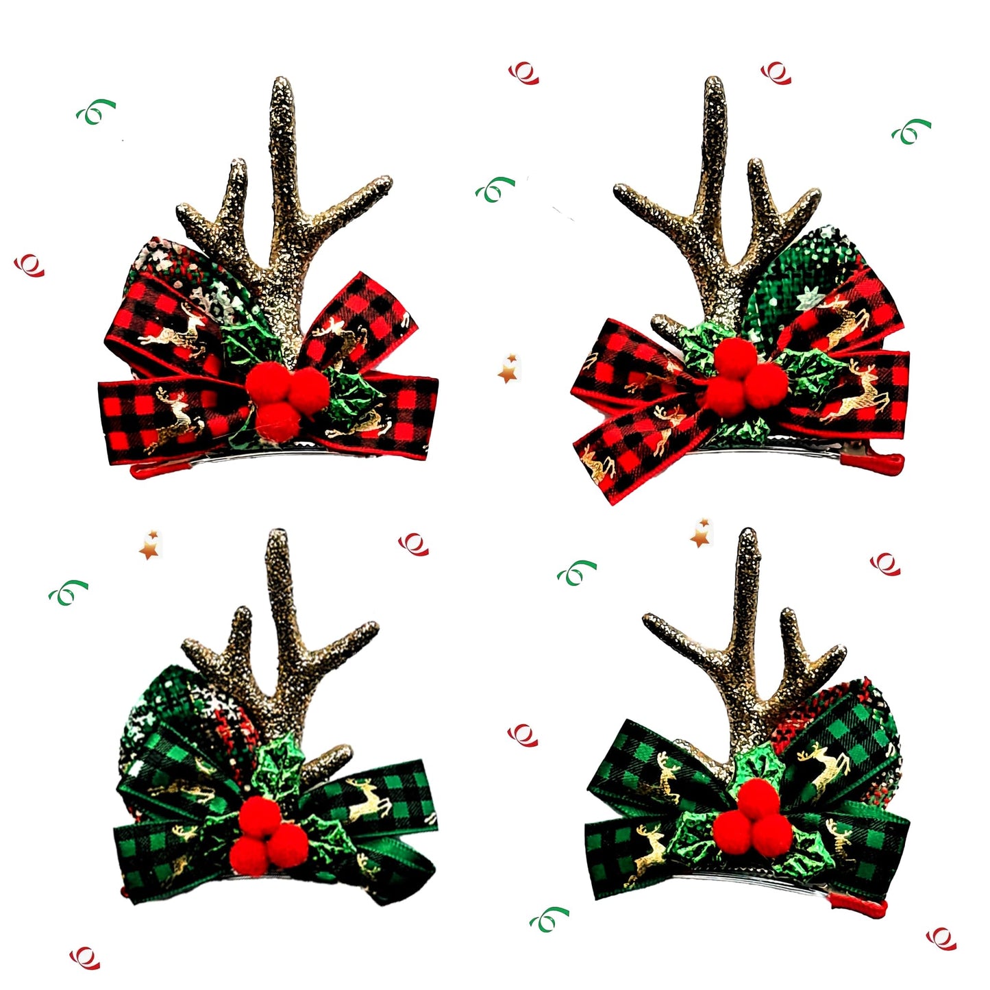 MMBALLON 2 Pairs Gold Reindeer Hair Clips – Xmas Party Accessories for Girls