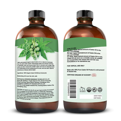 MMPANG Organic Castor Oil – 16.9oz, 100% Pure, Cold-Pressed, Hexane-Free