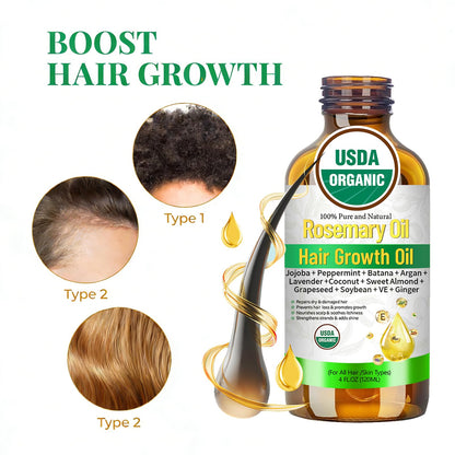 MMPANG Rosemary Oil for Hair Growth – USDA Certified Cold-Pressed with Castor & Peppermint, 4 FL OZ