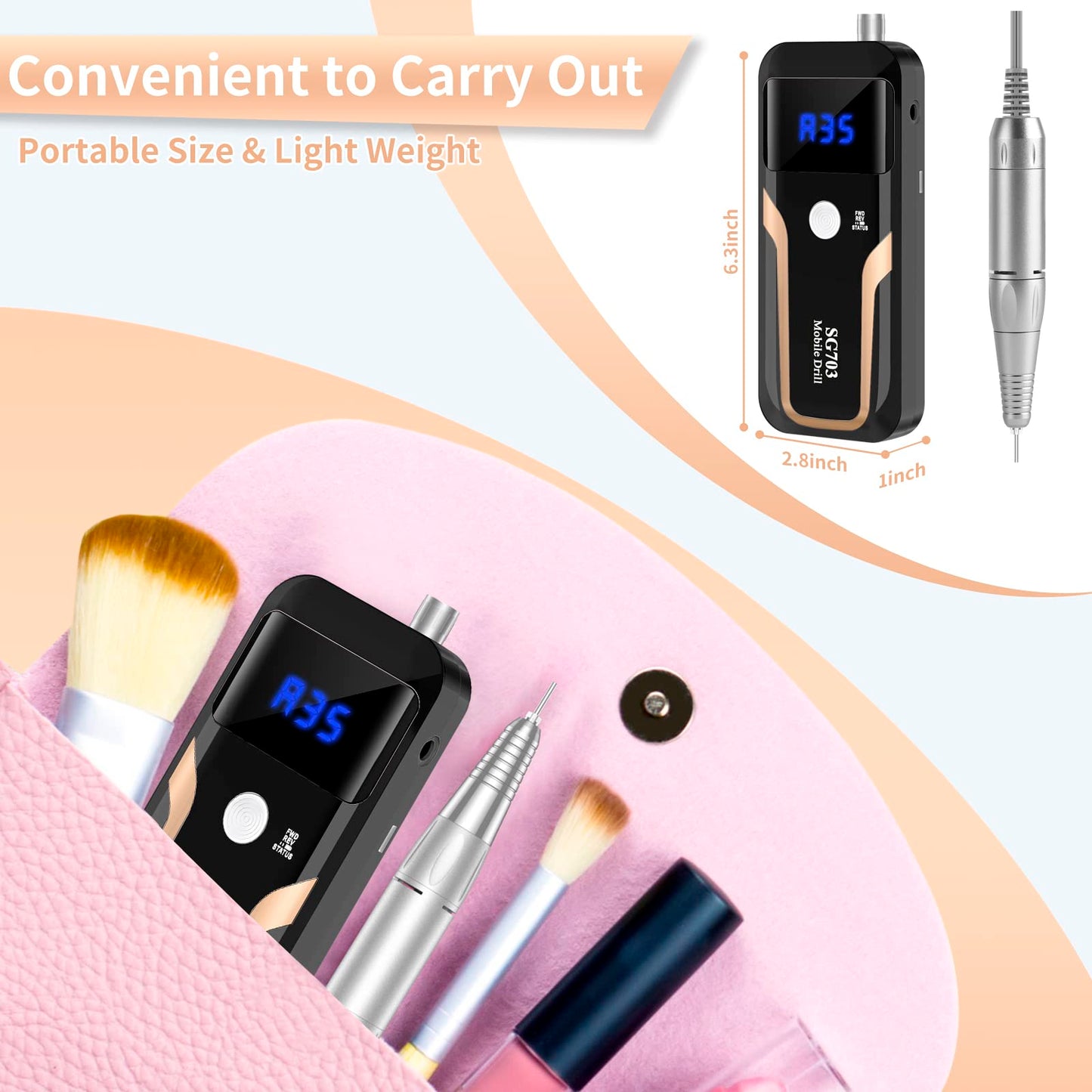 MOCOWIND Portable Nail Drill 35000 RPM – Rechargeable Cordless E-File for Manicure & Pedicure