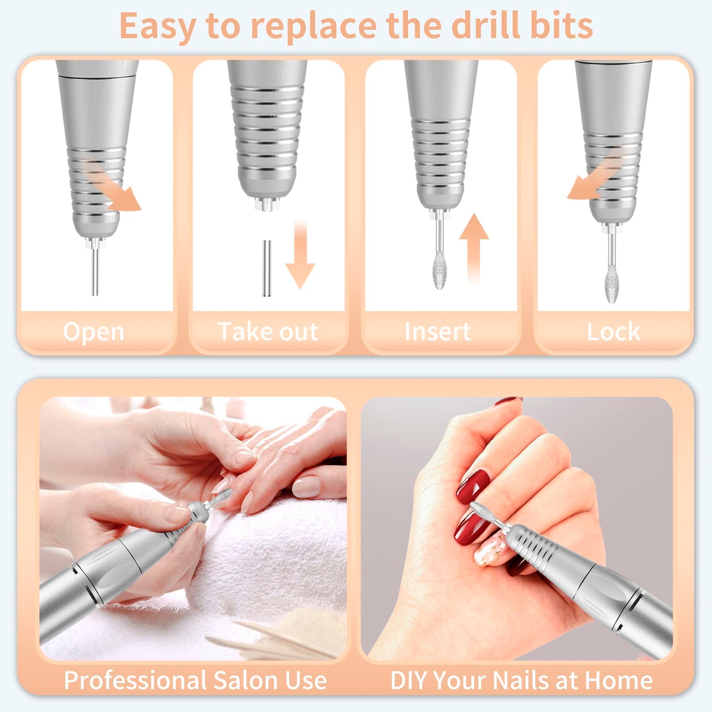 MOCOWIND Portable Nail Drill 35000 RPM – Rechargeable Cordless E-File for Manicure & Pedicure