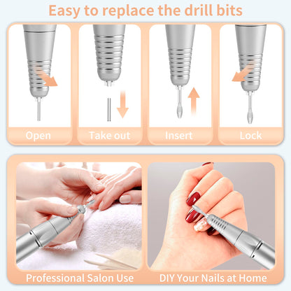 MOCOWIND Portable Nail Drill 35000 RPM – Rechargeable Cordless E-File for Manicure & Pedicure