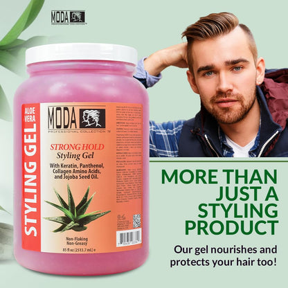 MODA Strong Hold Styling Gel – Maximum Hold for All Hair Types | Nourishing Glycerin, Keratin, Panthenol, Collagen & Vitamin E – 85 oz