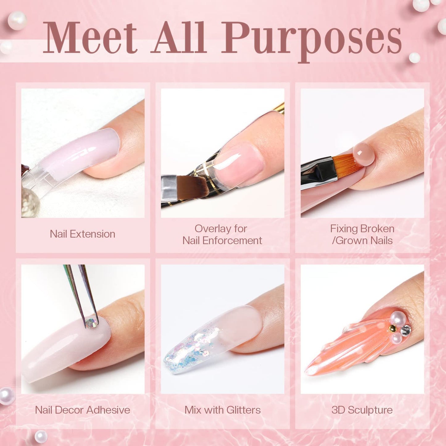 Modelones Poly Nail Gel Kit 30ml – 2 Colors (Clear & Apricot) with Slip Solution | DIY Nail Extension Starter