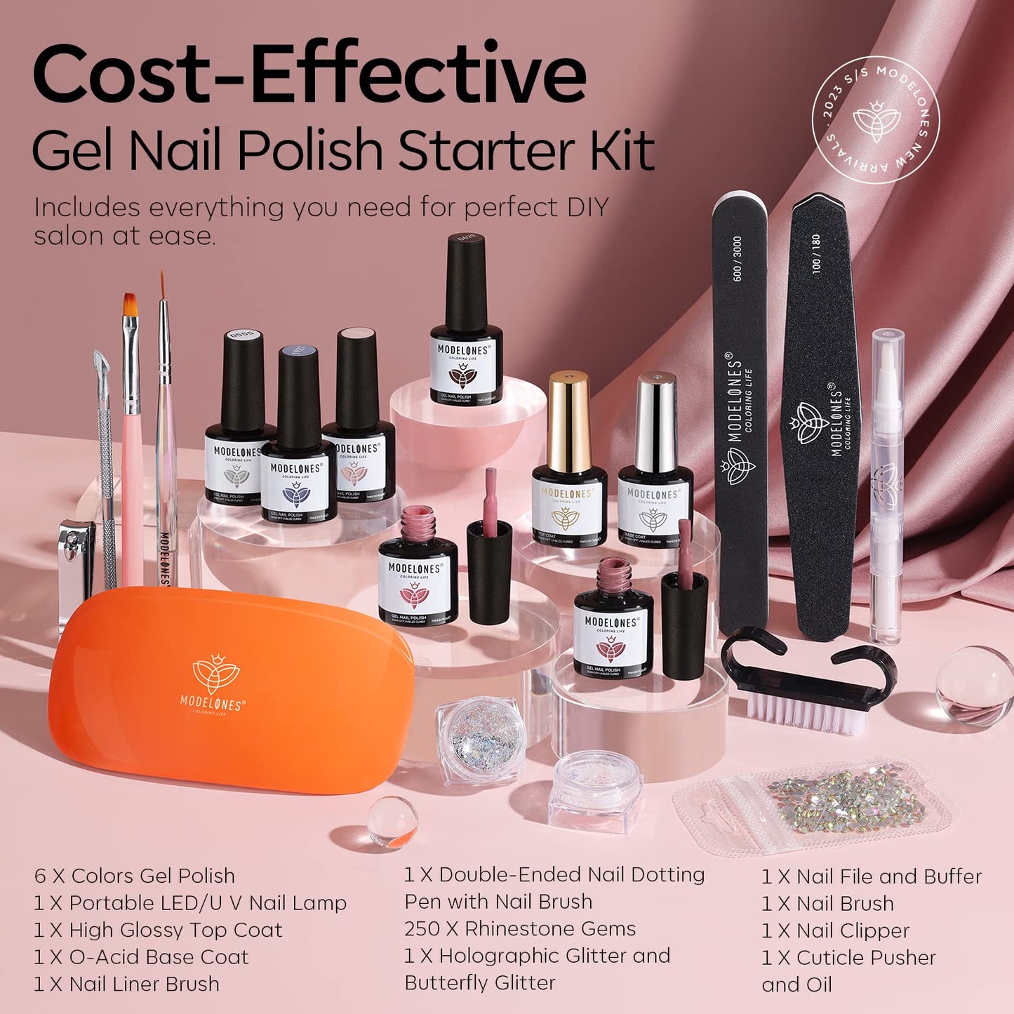 Modelones 20PCS Gel Nail Polish Kit with UV/LED Lamp – 6 Colors Starter DIY Manicure Set
