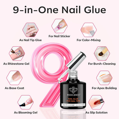 Modelones Short Square Gel Nail Tips Kit | 9-in-1 Nail Glue Gel, 216 Tips, Portable UV/LED Lamp