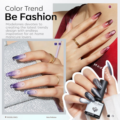 Modelones Cat Eye Gel Nail Polish Set — 6 Winter Colors + Magnetic Stick