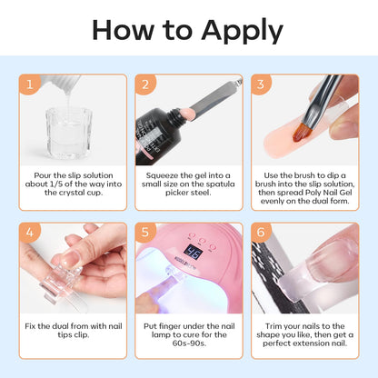 Modelones Slip Solution for Poly Gel – 2.8oz Anti-Stick Liquid with 120 Dual Nail Forms Kit