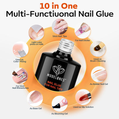 Modelones X Nail Gel Kit Almond: 510 Tips, Gooseneck LED Lamp, 10-in-1 Glue & Dehydrator