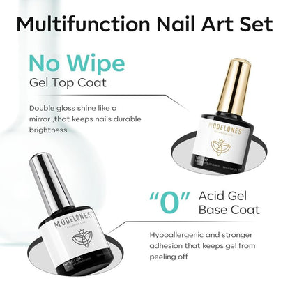 Modelones Nail Dehydrator & Gel Base & Top Coat Set – Acid-Free Nail Prep & Strengthener