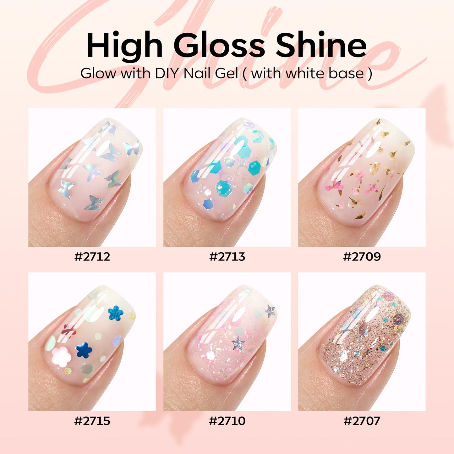 Modelones Gel Nail Polish Set (6 Colors) with Dried Flower Ornaments | Soak-Off LED Gel